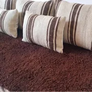 Striped coffee Hanbel floor cushion – Handwoven ivory wool