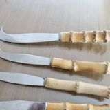 Set of 7 cheese knives with bamboo handles from the 60s
