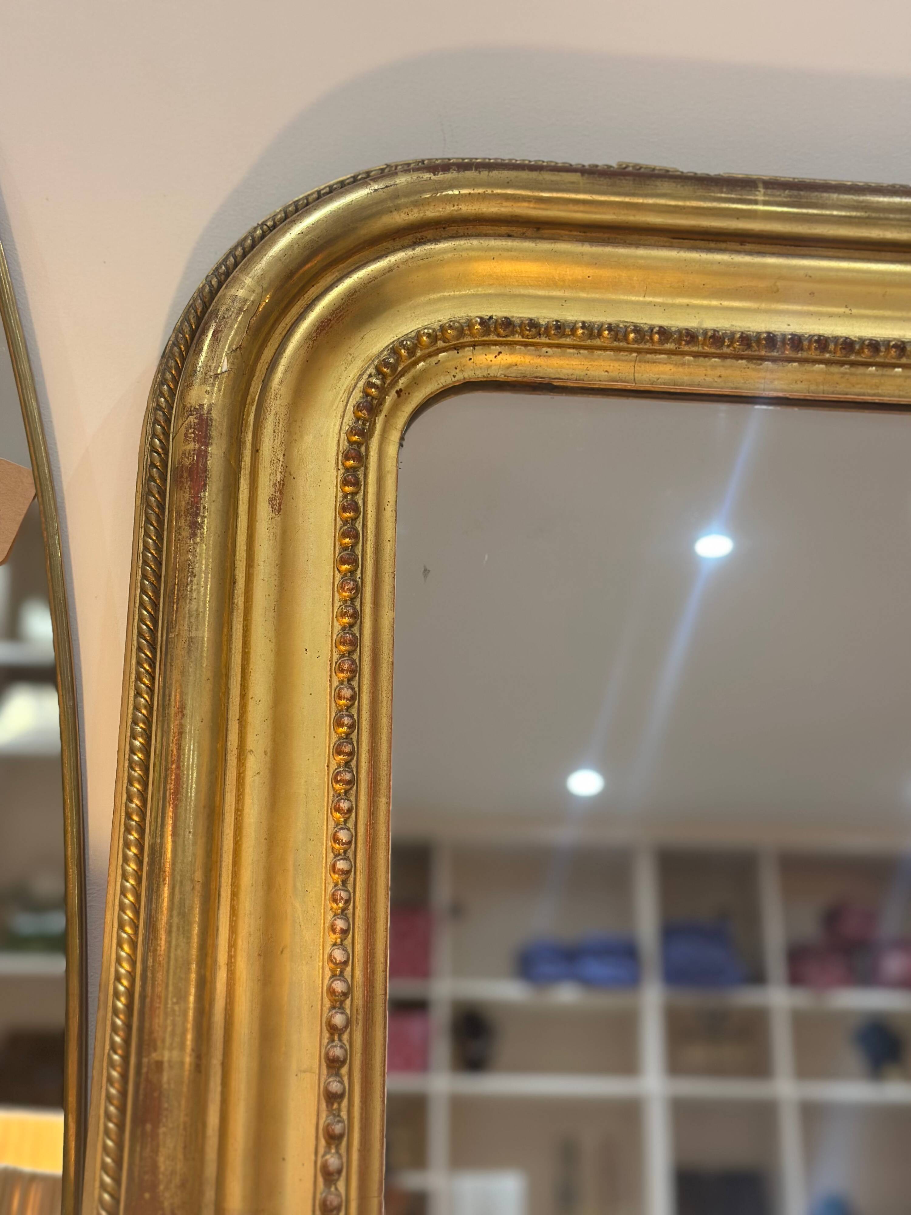 Miroir ancien Louis Philippe doré feuille d’or - 185 x 104 cm
