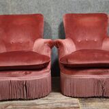 Pair of pink velvet frog armchairs – Napoleon III period