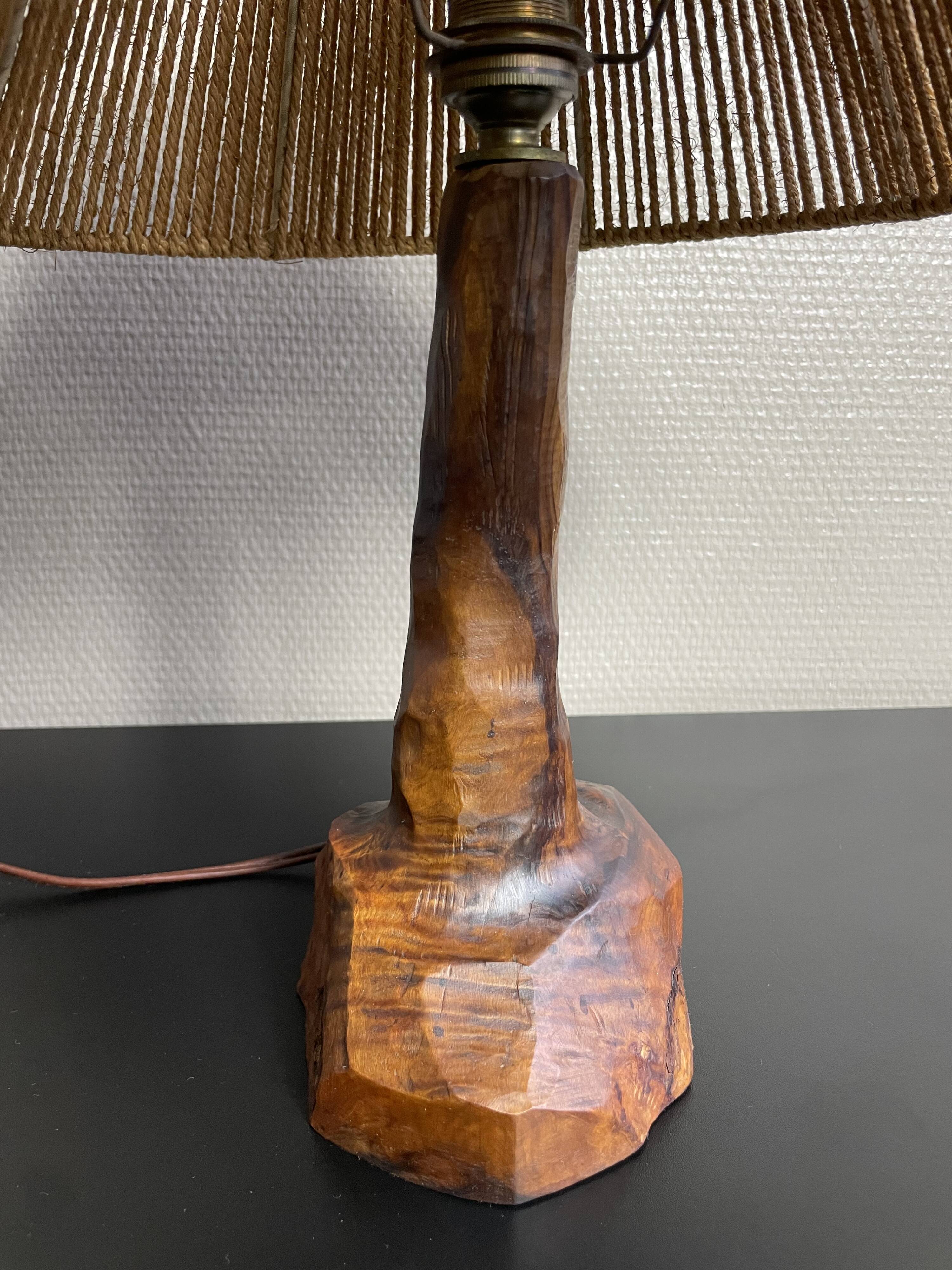 Wooden lamp by Olivier 70s