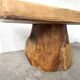 Organic brutalist coffee table in solid cedar, trunk pedestal, 1970s.