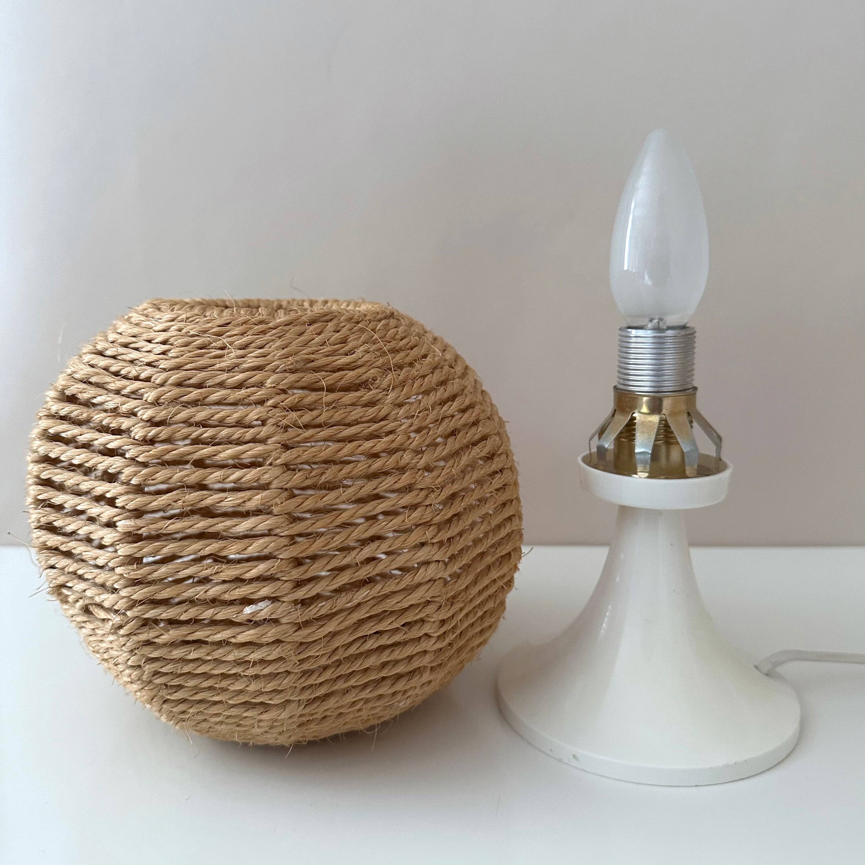 2 vintage table lamps, bedside lamp, sisal lamps, ball lamp, boho, mid-century interior
