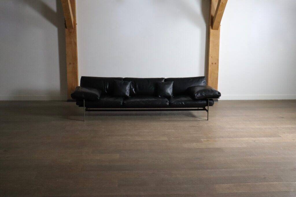 Canapé trois places Diesis en cuir noir, conçu par Antonio Citterio pour B&B Italia, années 1970