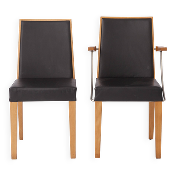 Set of 2 Inno Interior Oak Chairs, Armchair & Side Chair, Finnish 1990s