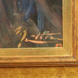 Tableau portrait d'une dame au bouquet de fleurs du 20ème siècle