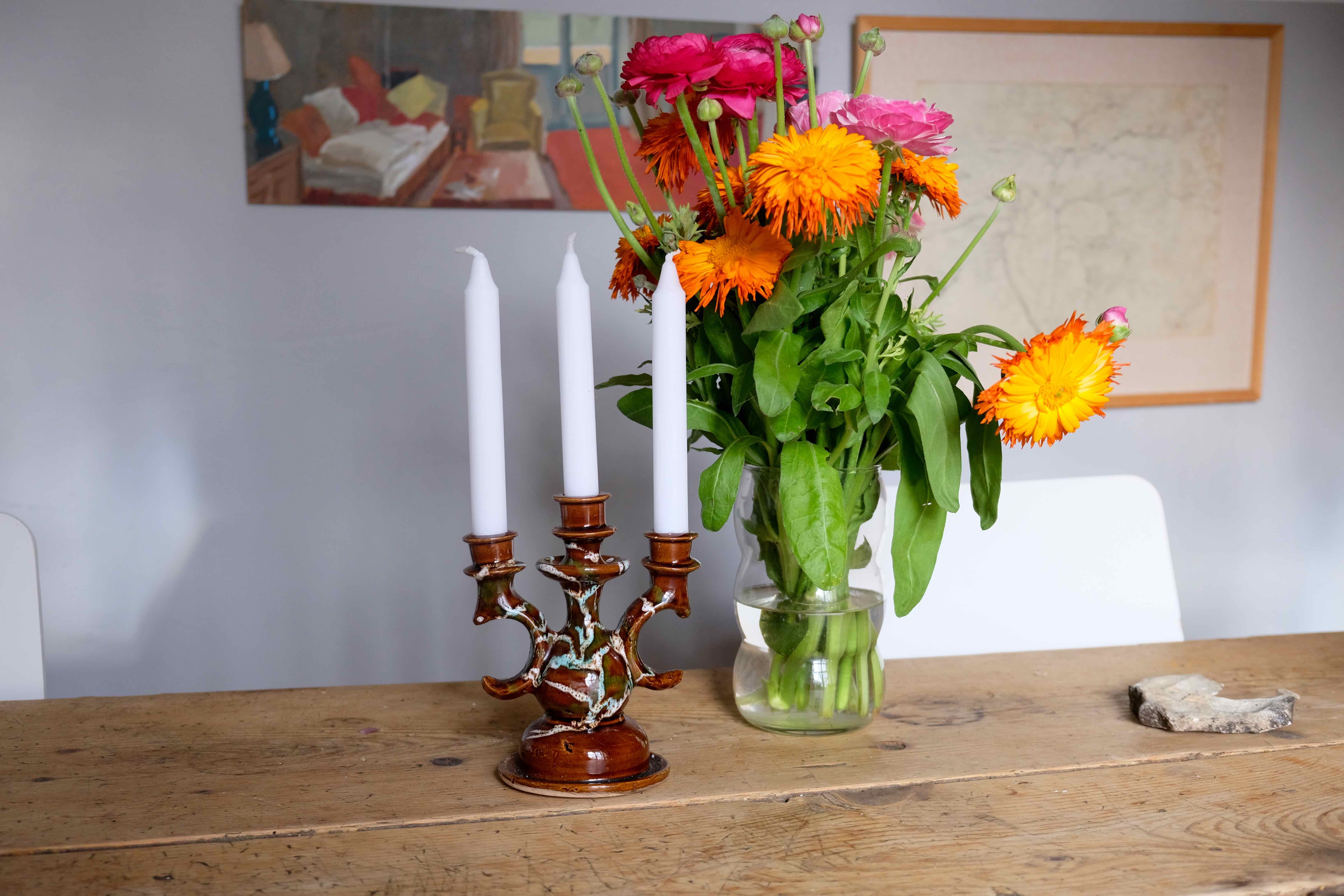 Candlestick three ceramic branches Vallauris the 1950s vintage