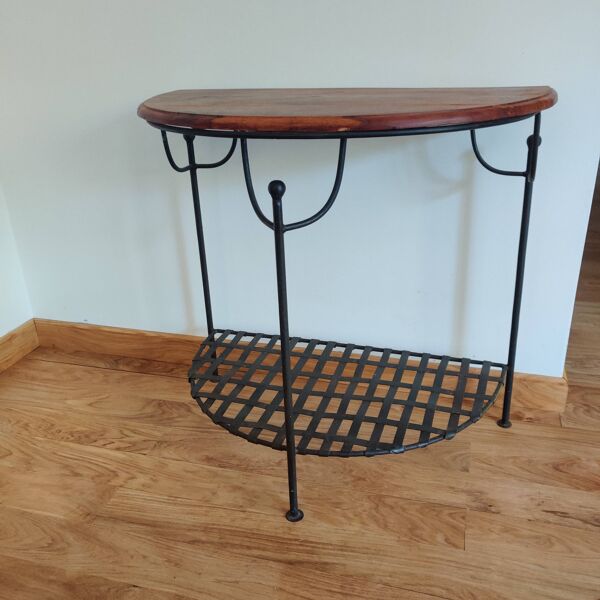 Console Demi-Lune et son tabouret en palissandre et fer forgé