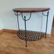 Console Demi-Lune et son tabouret en palissandre et fer forgé