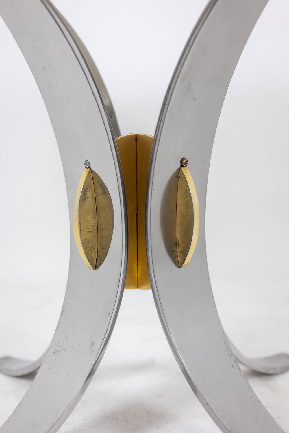 White marble and chrome and gold metal table. 1970s.