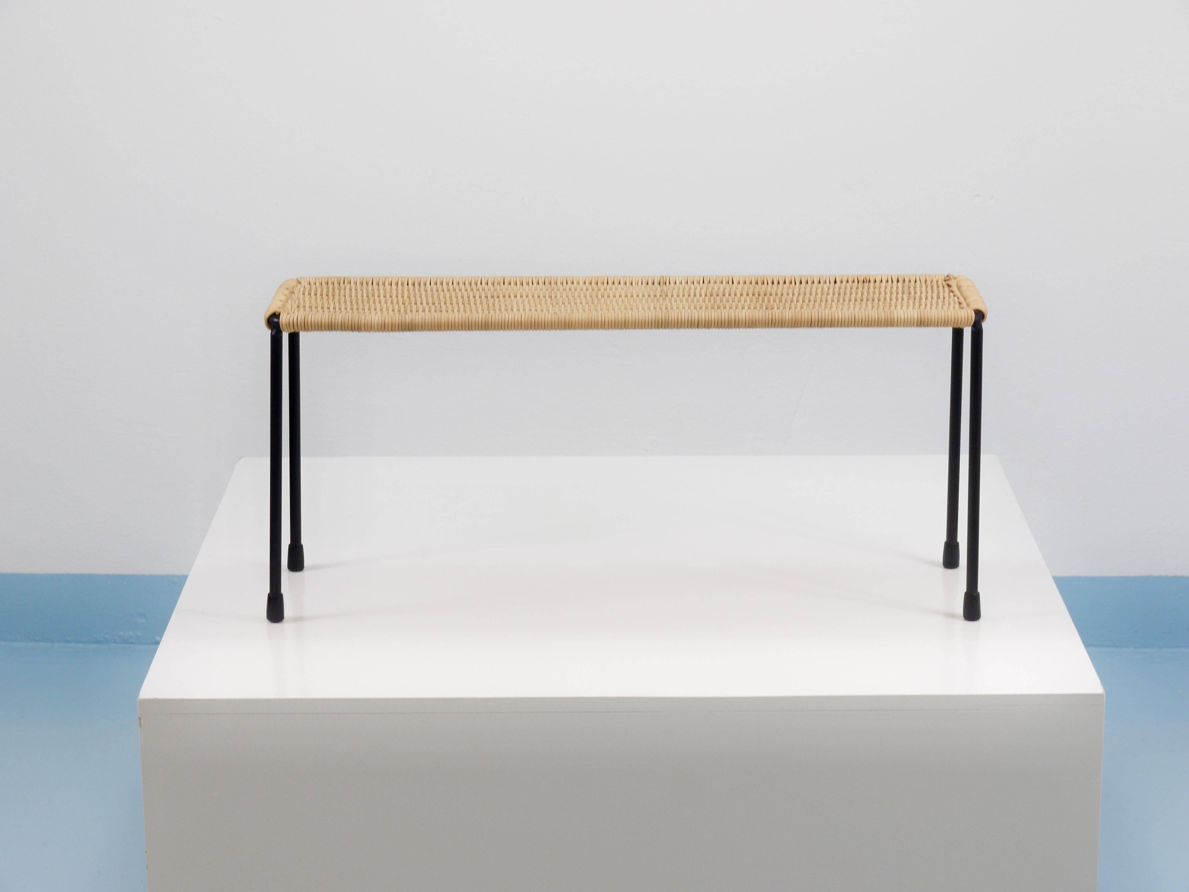 Carl Aubock side table, bench for flowering plants, iron, rattan, wicker, Austria, 1950s