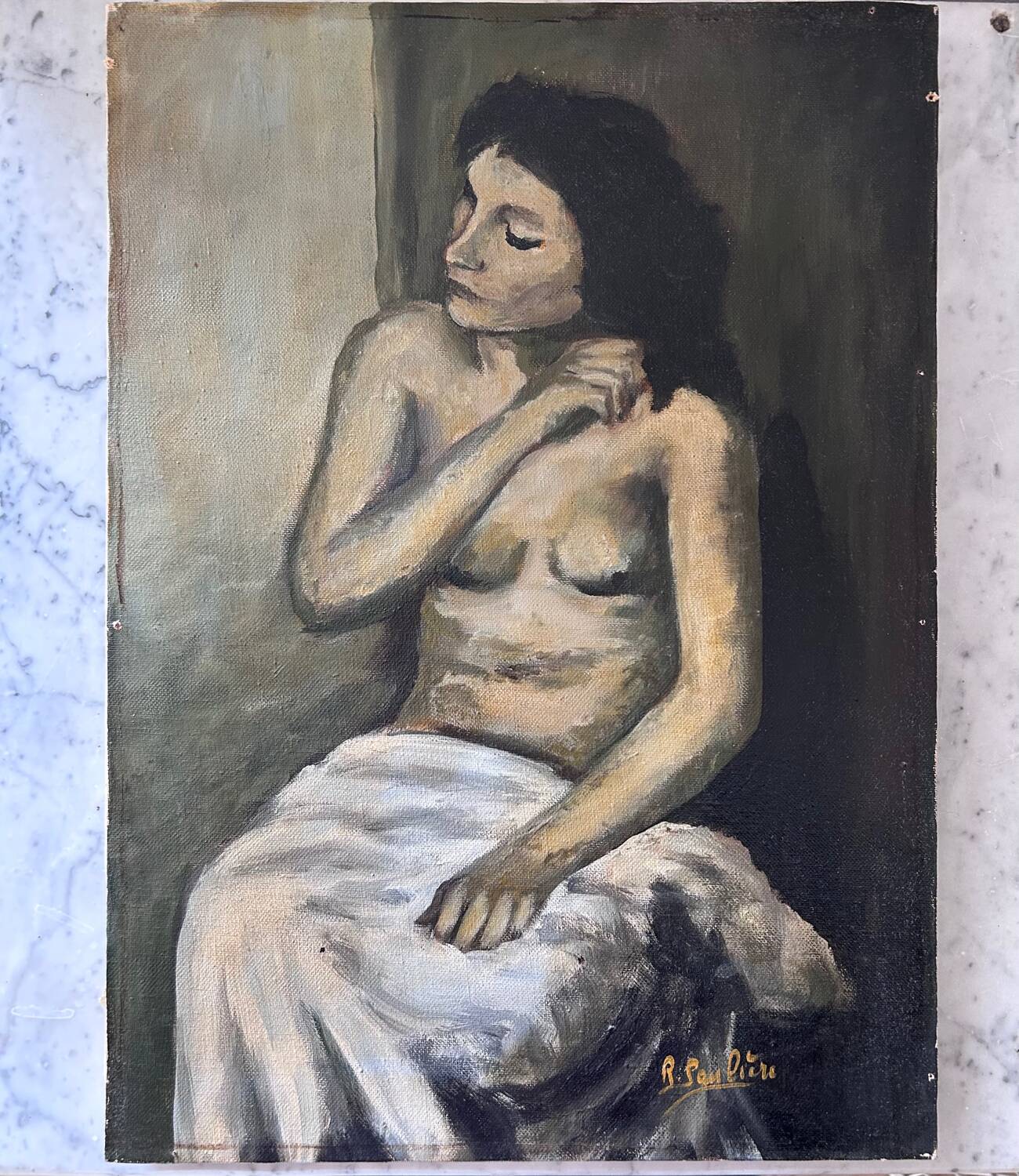 Brown female table signed R. Pauliere