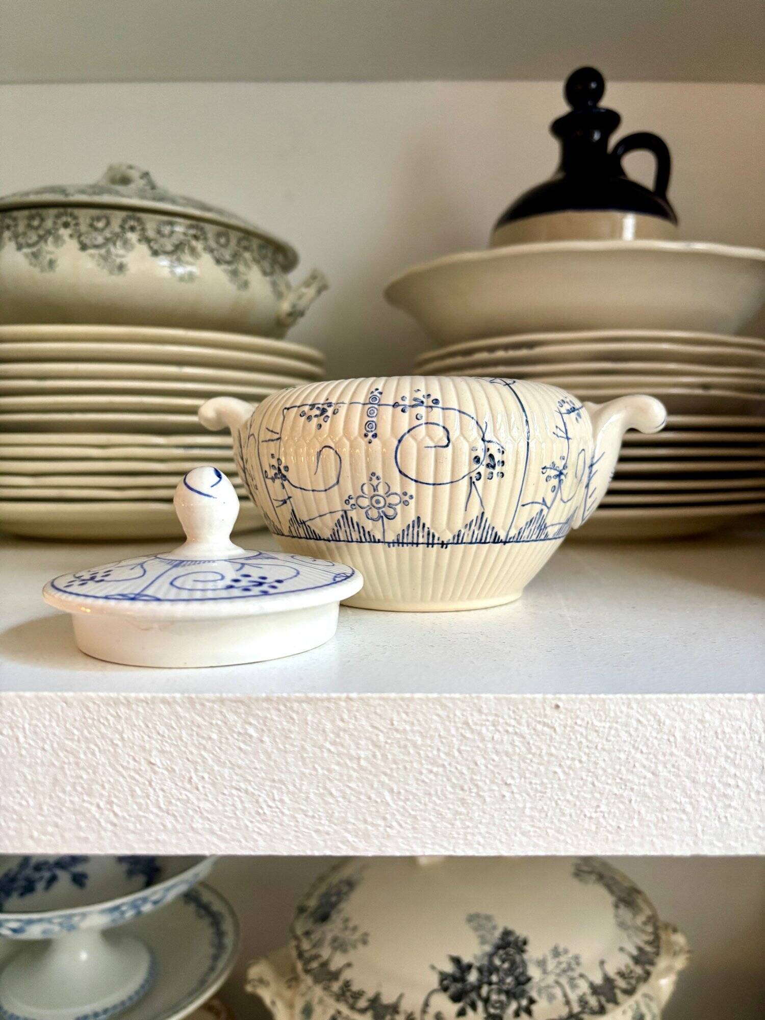 Sugar bowl, Digoin Sarreguemines jar in white and blue earthenware, "Copenhagen" pattern - early 20th century