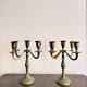 Antique Pair of Candle Holders Chandelier 5 Arms Gilded Brass Enamelled Blue