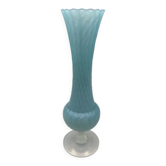 Vase on vintage blue and white opaline glass pedestal 24 cm