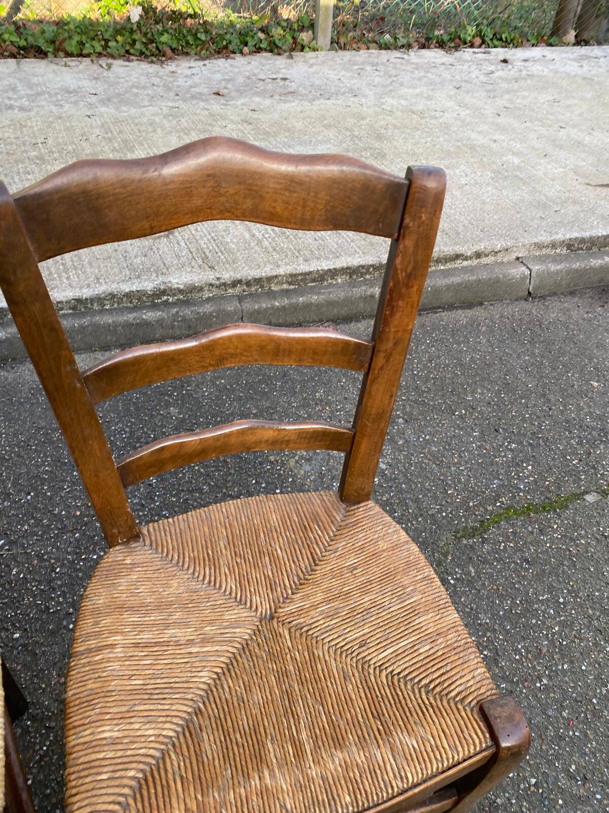 2 solid oak carved and rush-seated chairs in the Louis Philippe style, 19th century.
