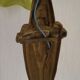 French Art Deco Brass Single Wall Light Rose Bud White & Green Shade 5507