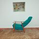 Turquoise armchair with folding footrest, 1960s
