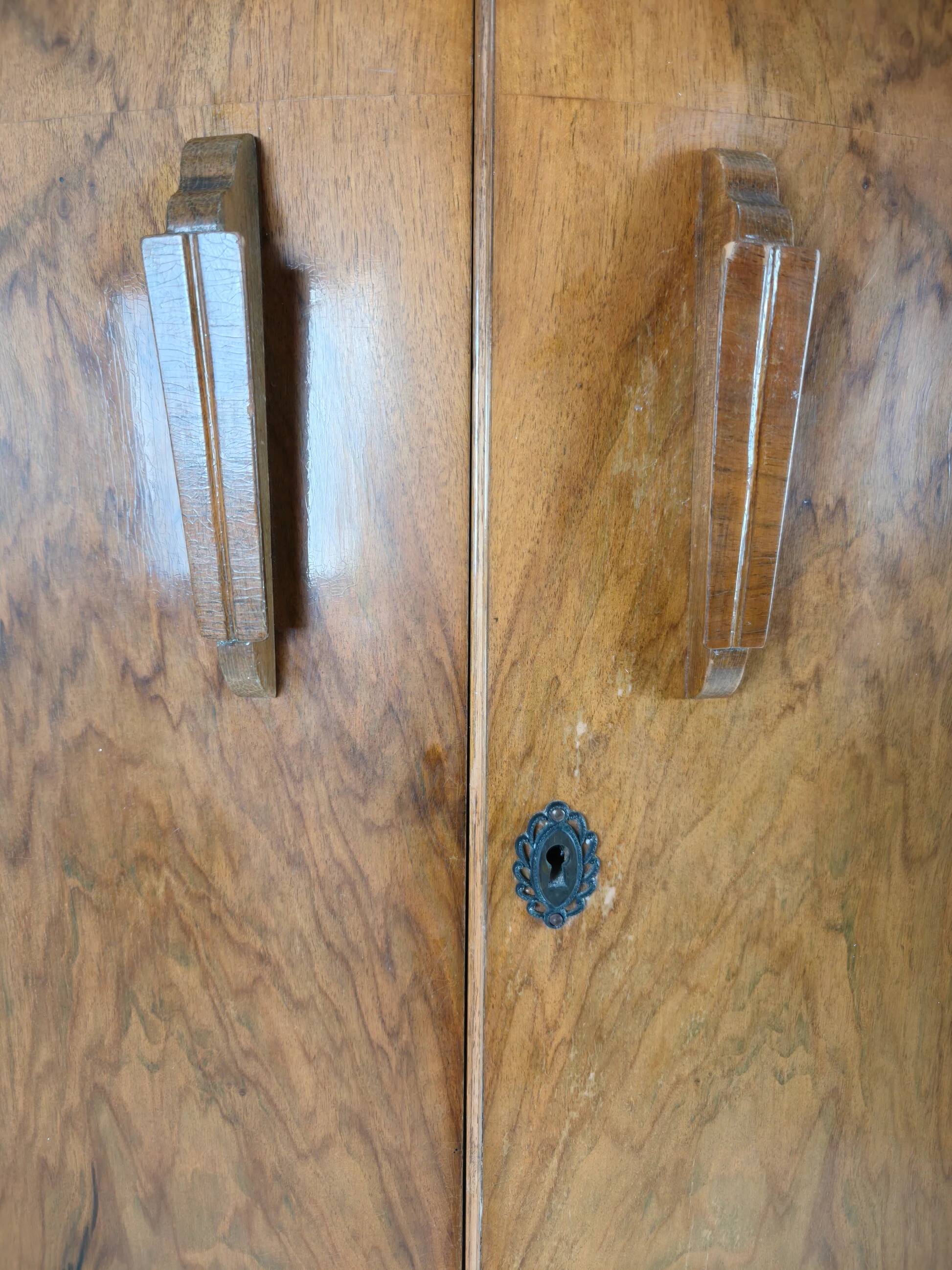 Superb English Art Deco wardrobe in burr walnut – 1930s