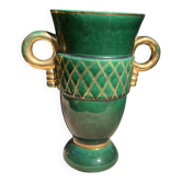 White Letalle vase for Saint Clément - model 4212 in green and gold.