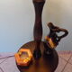 Wooden 1960s lamppost with large lampshade