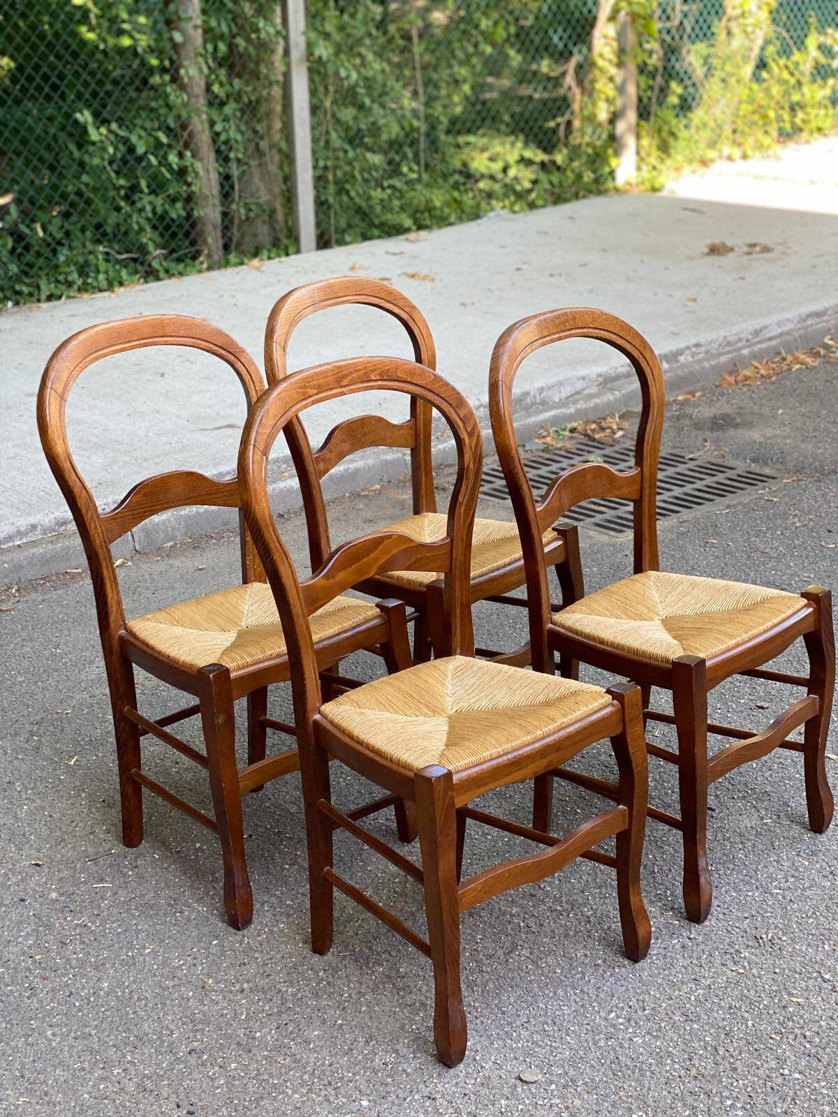 4 Louis Philippe chairs, solid curved wood and straw