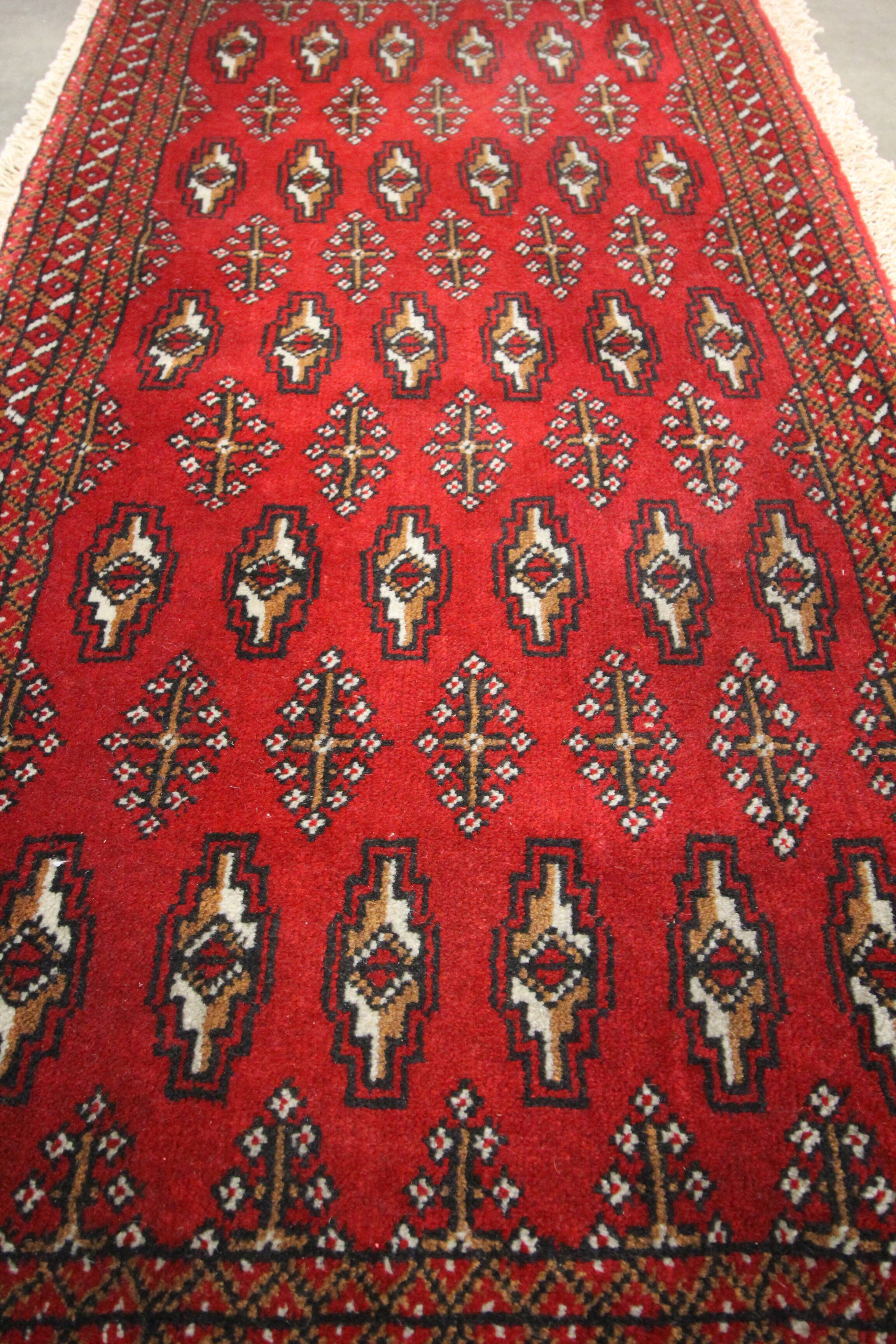 Persian rug handwoven red wool turkmen living room area rug- 60x130cm