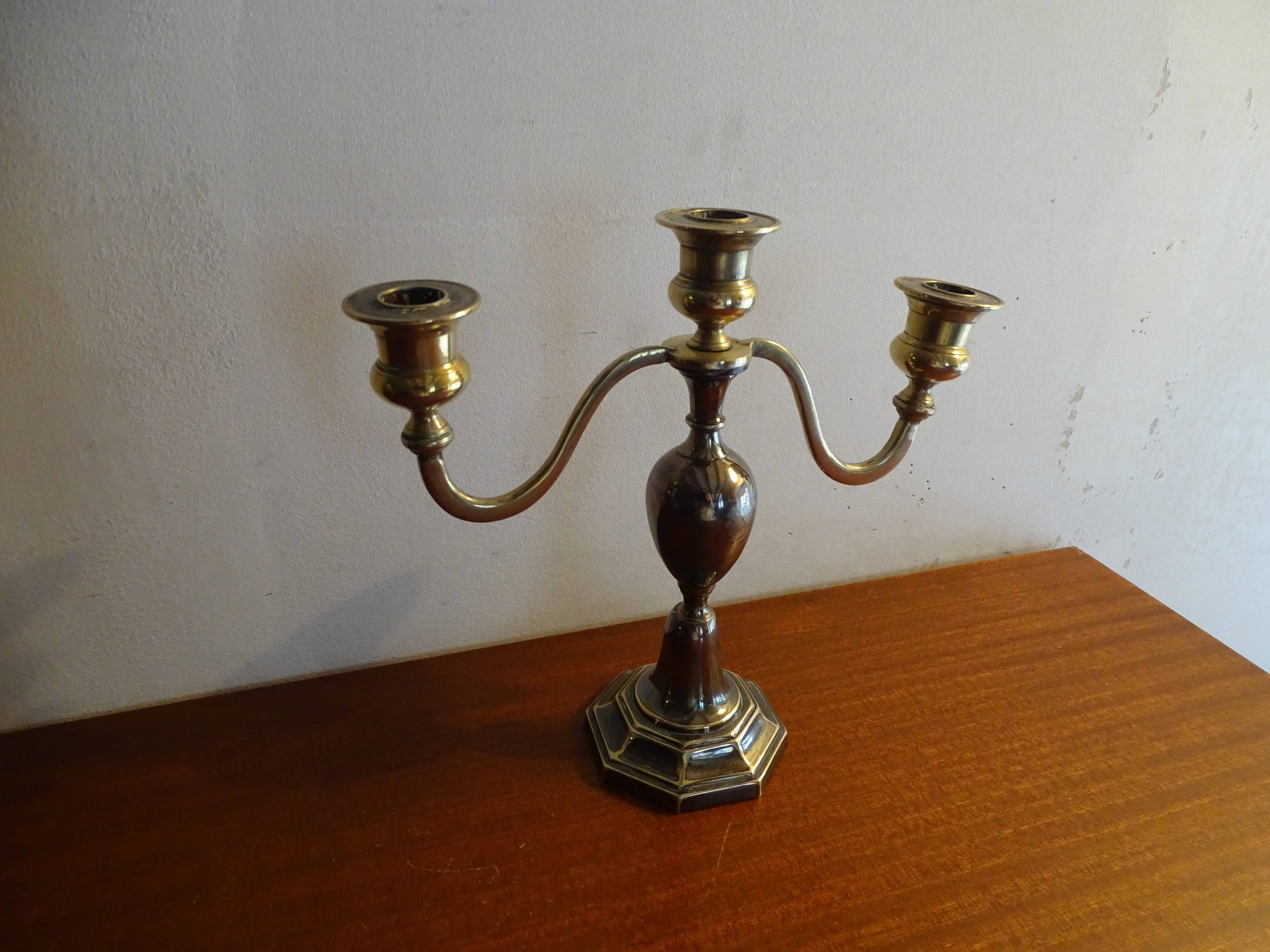Candle holder 3 lights silver metal EPNS old