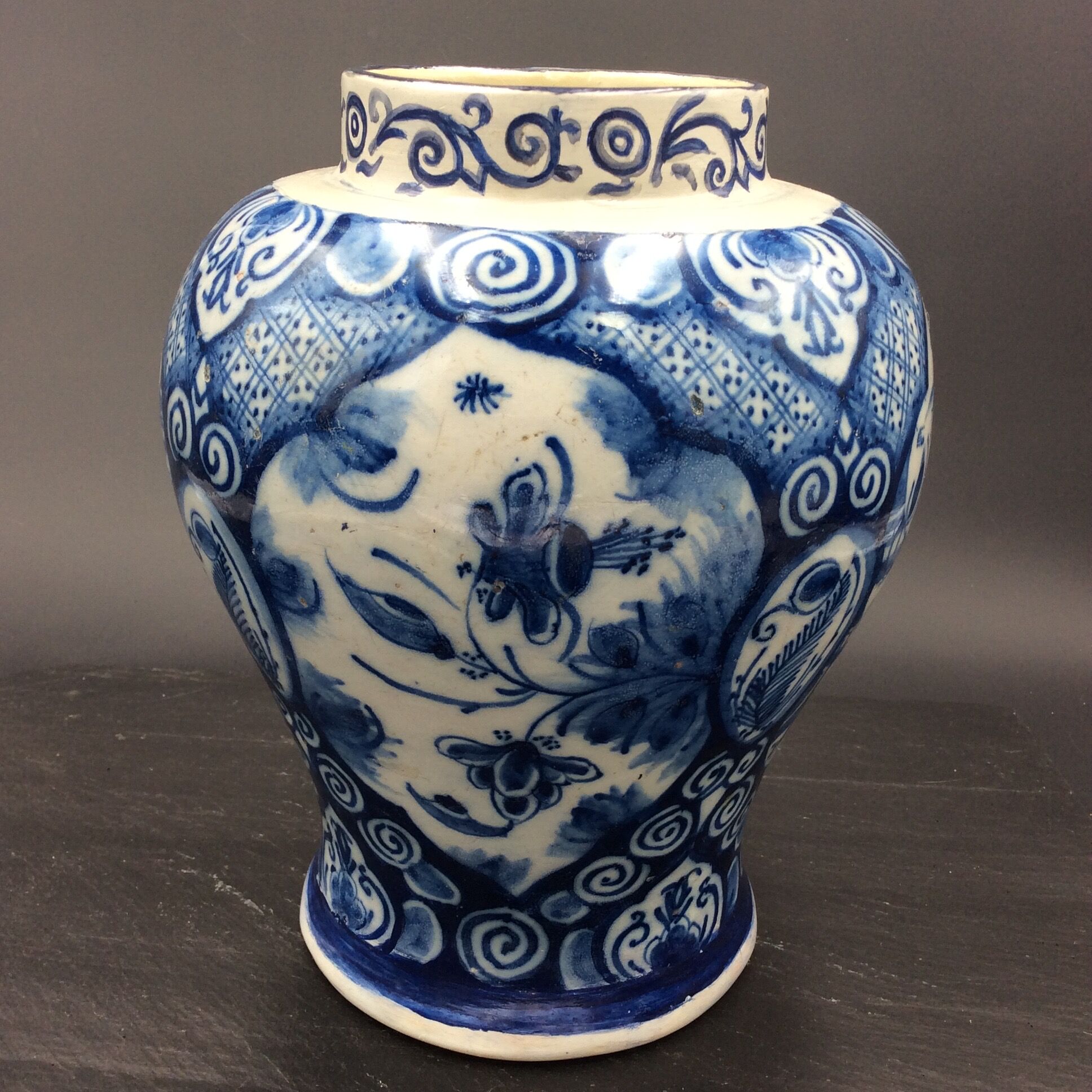 Delfts dutch workshop the peacock xviii earthenware vase restored - antique vase 18thc