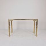 Italian Rectangle Side Table in Brass Bamboo and Smoked Glass, 1970s