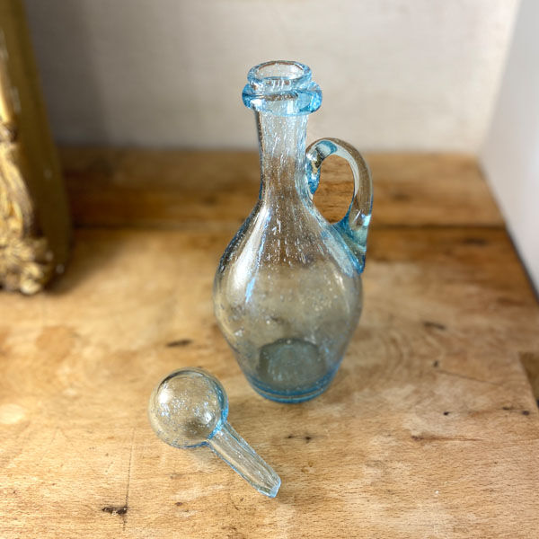 Large blue bubble glass decanter