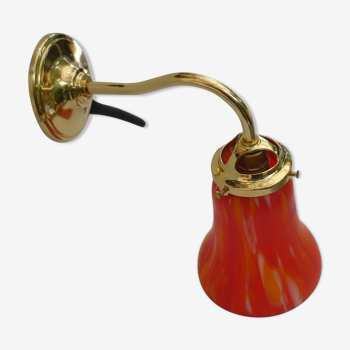 Brass and tulip sconce in opaline clichy red