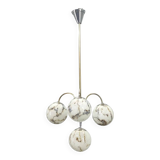 Art Deco Chandelier, Marble Glass, Brass & Chrome, 1930s