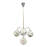 Chandelier Art Déco, verre marbré, laiton et chrome, années 1930
