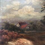 Oil on panel XIX HOUSES IN THE COUNTRYSIDE signed CHARLY in gilded frame XX