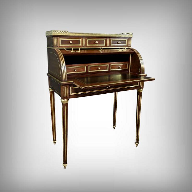 Small Mahogany Cylinder Desk, Louis XVI Style – Mid-19th Century