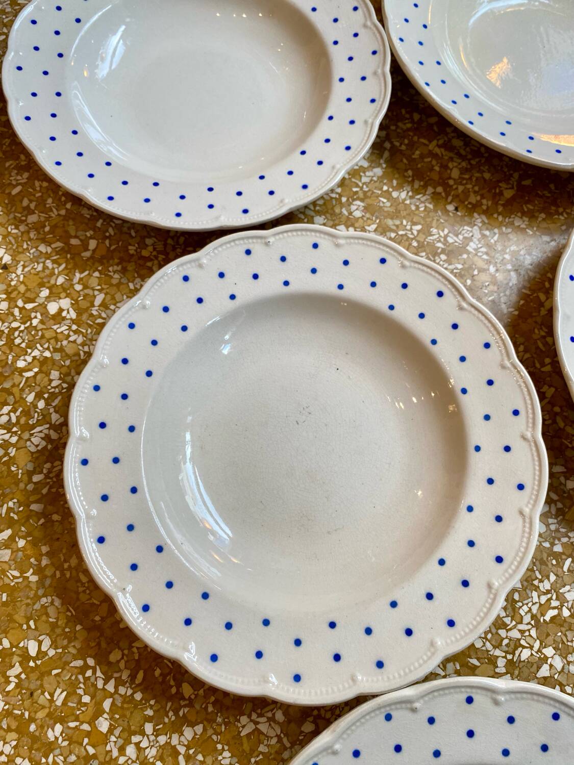 Set of 6 blue polka dot soup plates Boch Frères