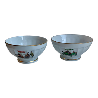 Duo of bowls porcelain car pattern 50s