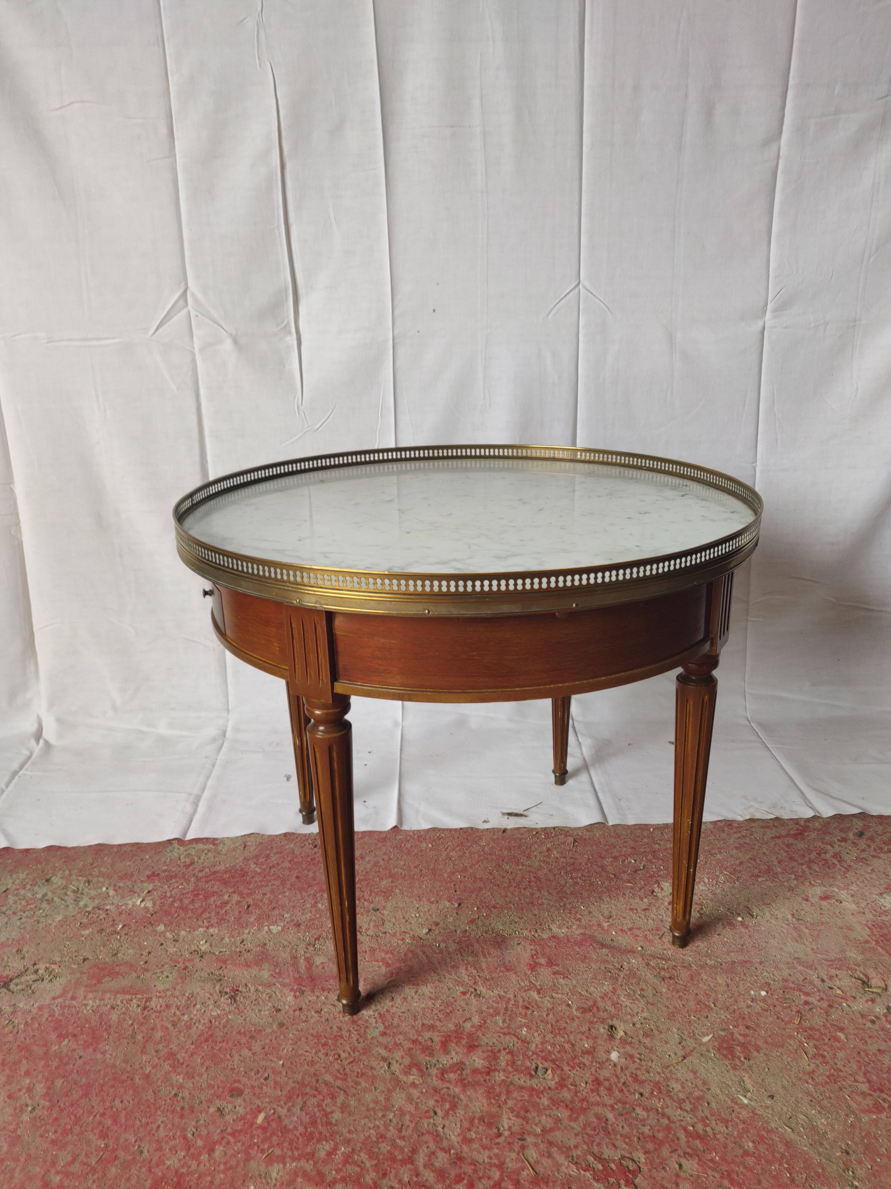 Table bouillote style louis XVI cherry top marble 2 drawers