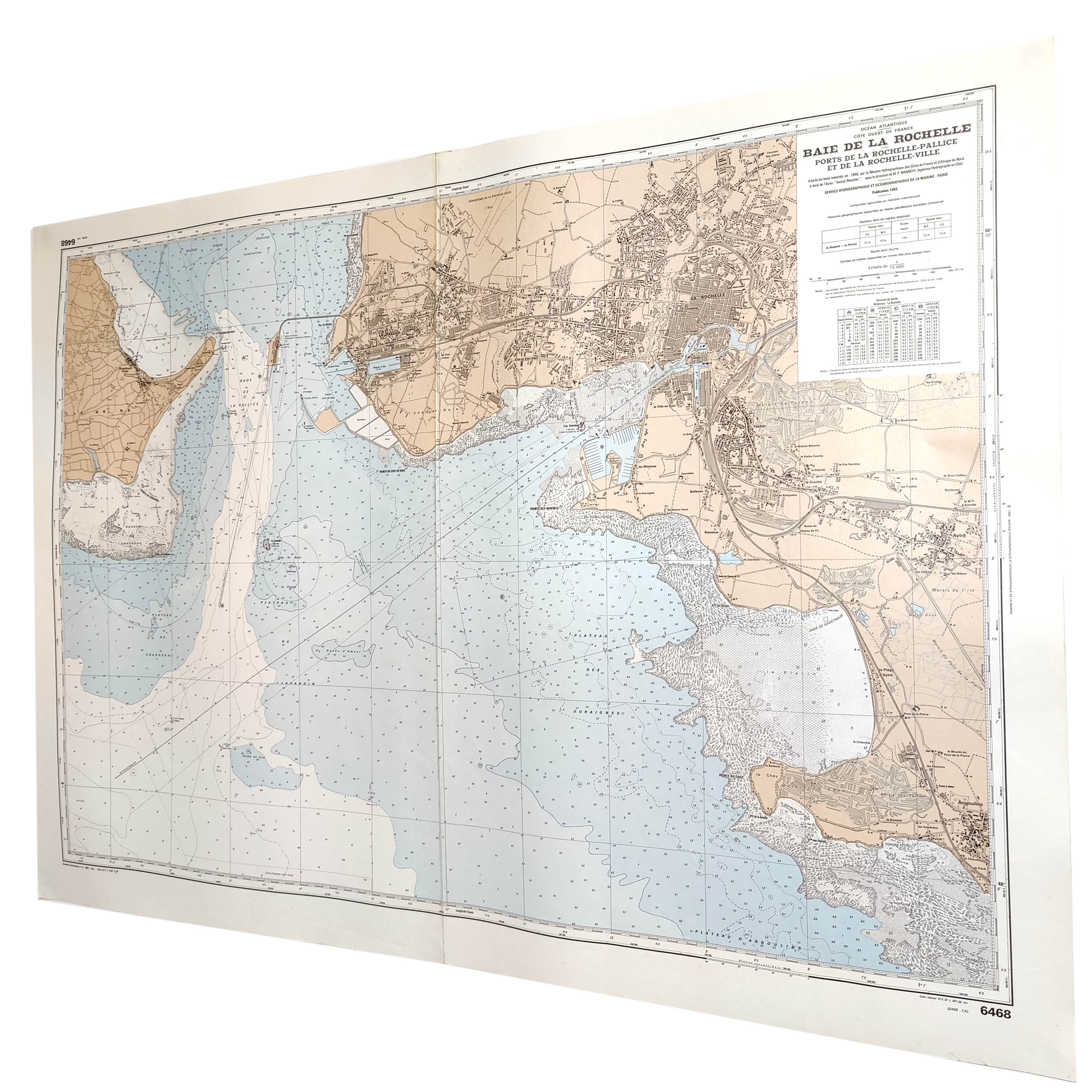 Vintage map of the bay of La Rochelle Charente Maritime 1965