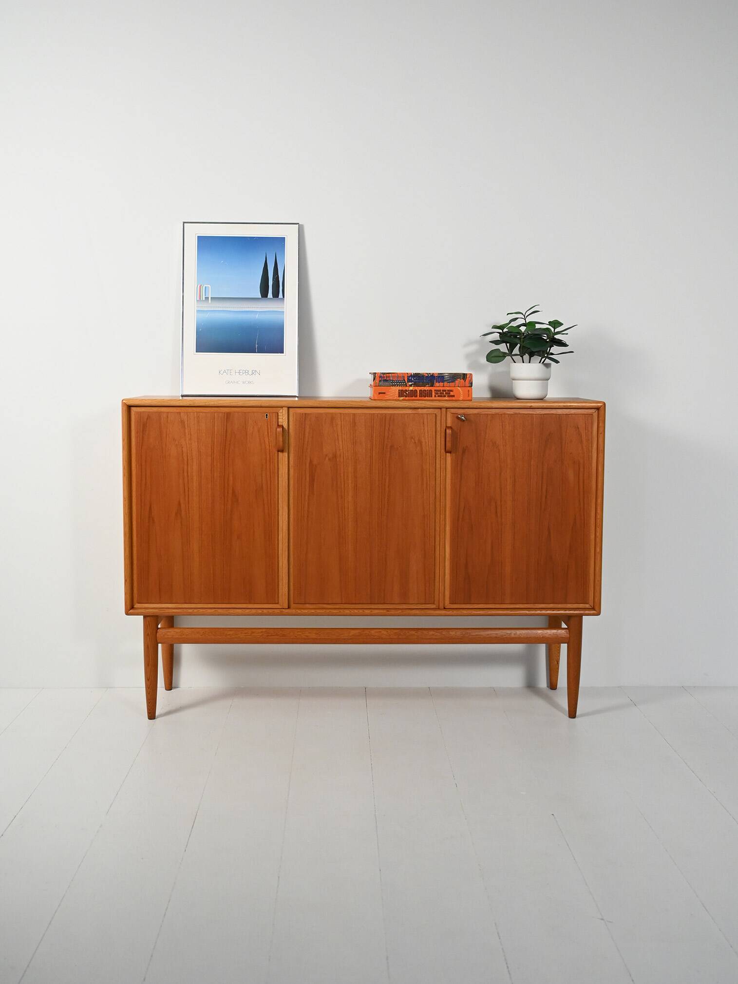 Scandinavian highboard sideboard, 1950s/60s, oak & teak, three doors