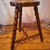 Turned wood tripod stool