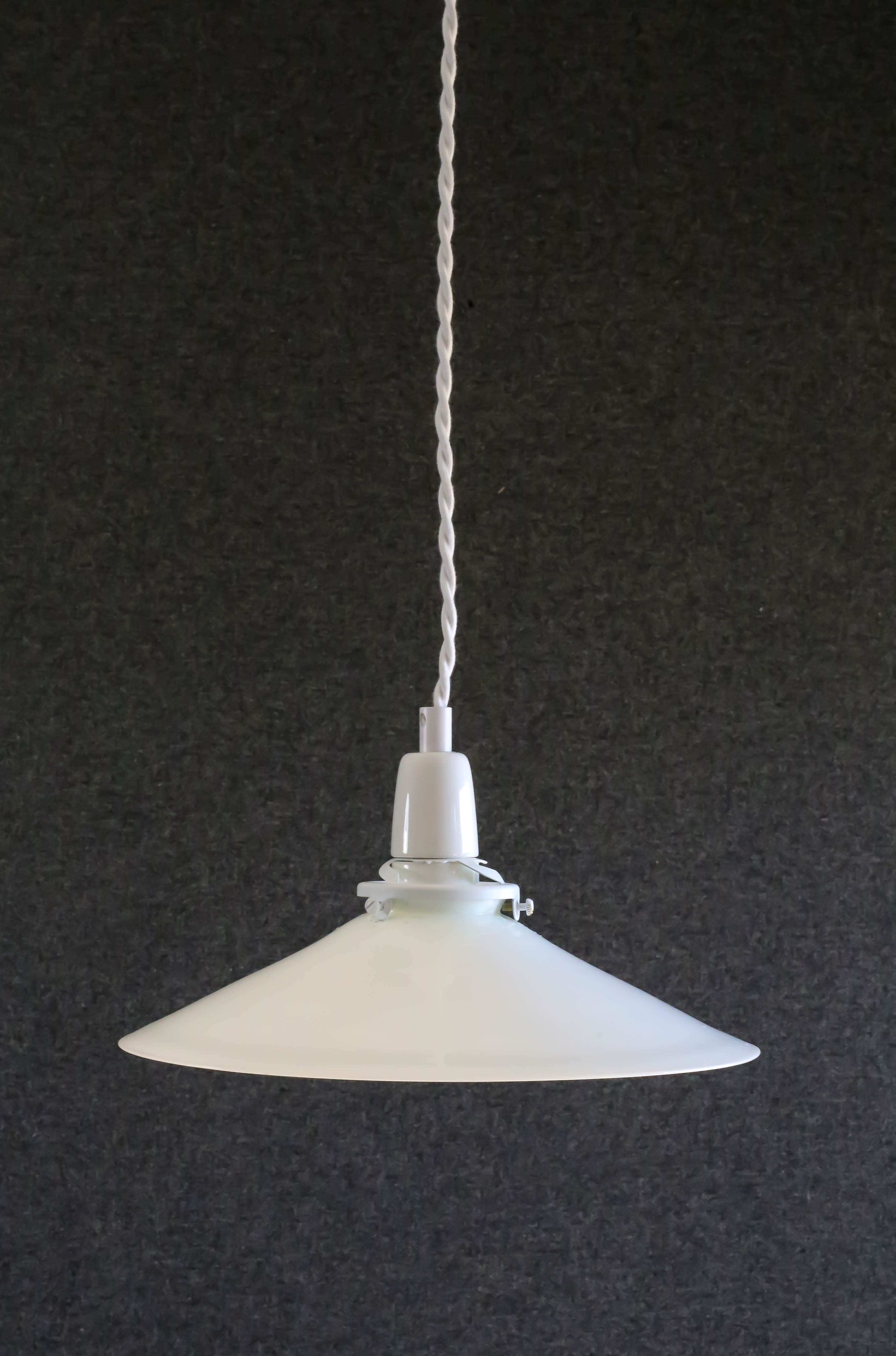 White smooth opaline glass pendant light - supplied with porcelain socket, cable and white bracket