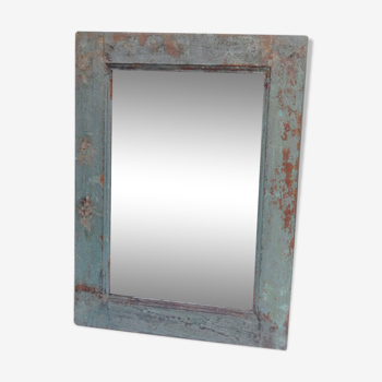 Miroir patine verte teck ancien teak miror 36x49cm