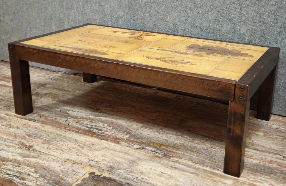 Framed marquetry panel – Old urban scene – 73 x 55 cm