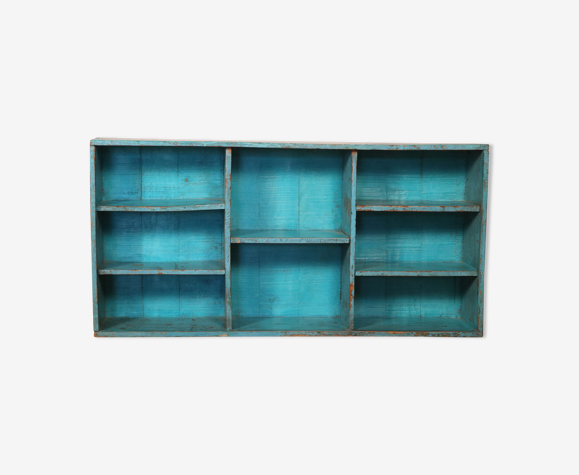Ancienne étagère d'atelier en teck birman patine bleue d'origine