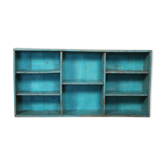 Old Burmese teak workshop shelf original blue patina