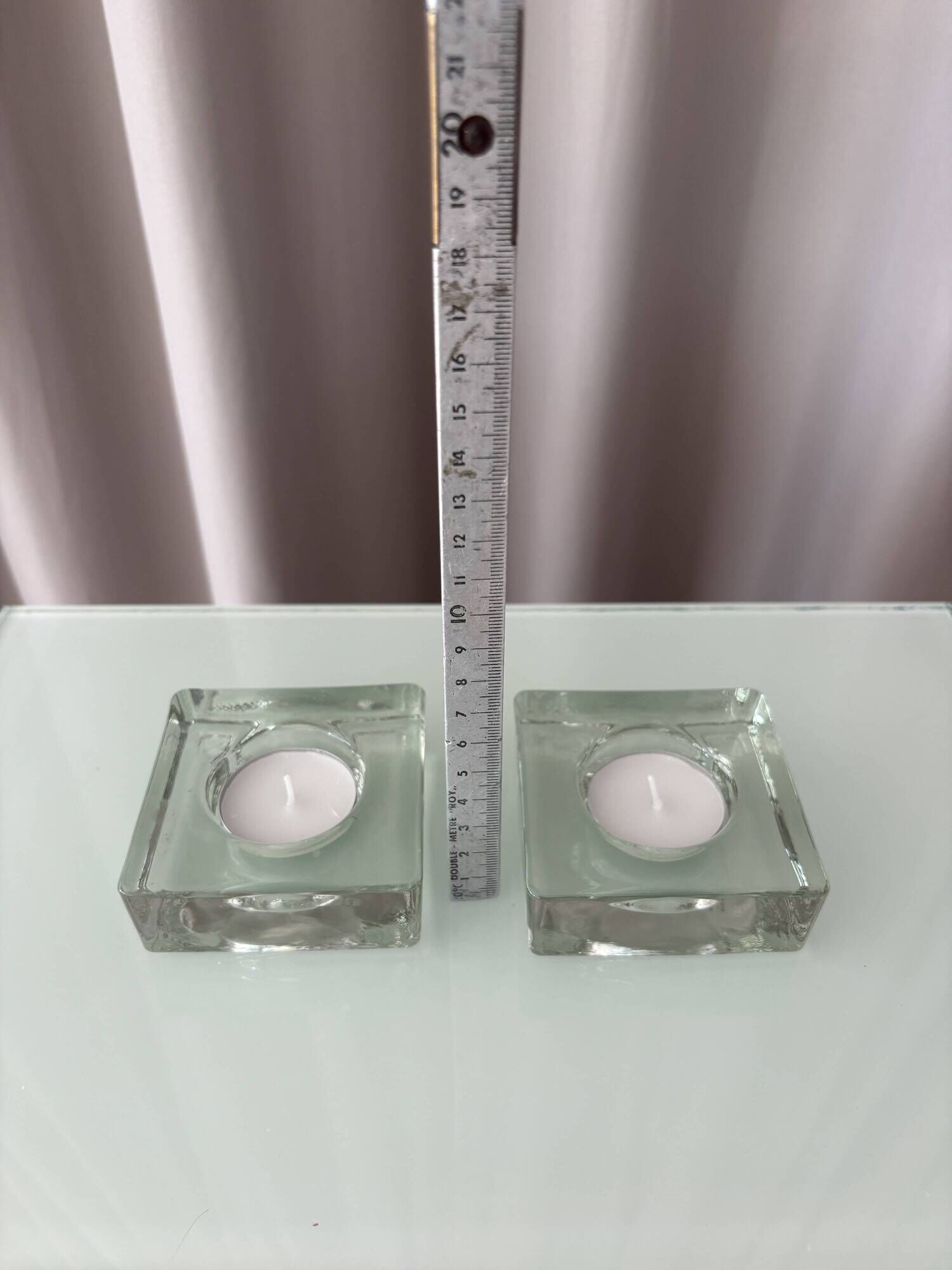 Set of 2 Heavy Glass Tea Light Holders – Minimalist Square Candle Holders