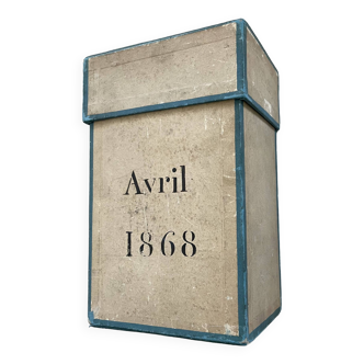 Old cardboard box dated April 1868