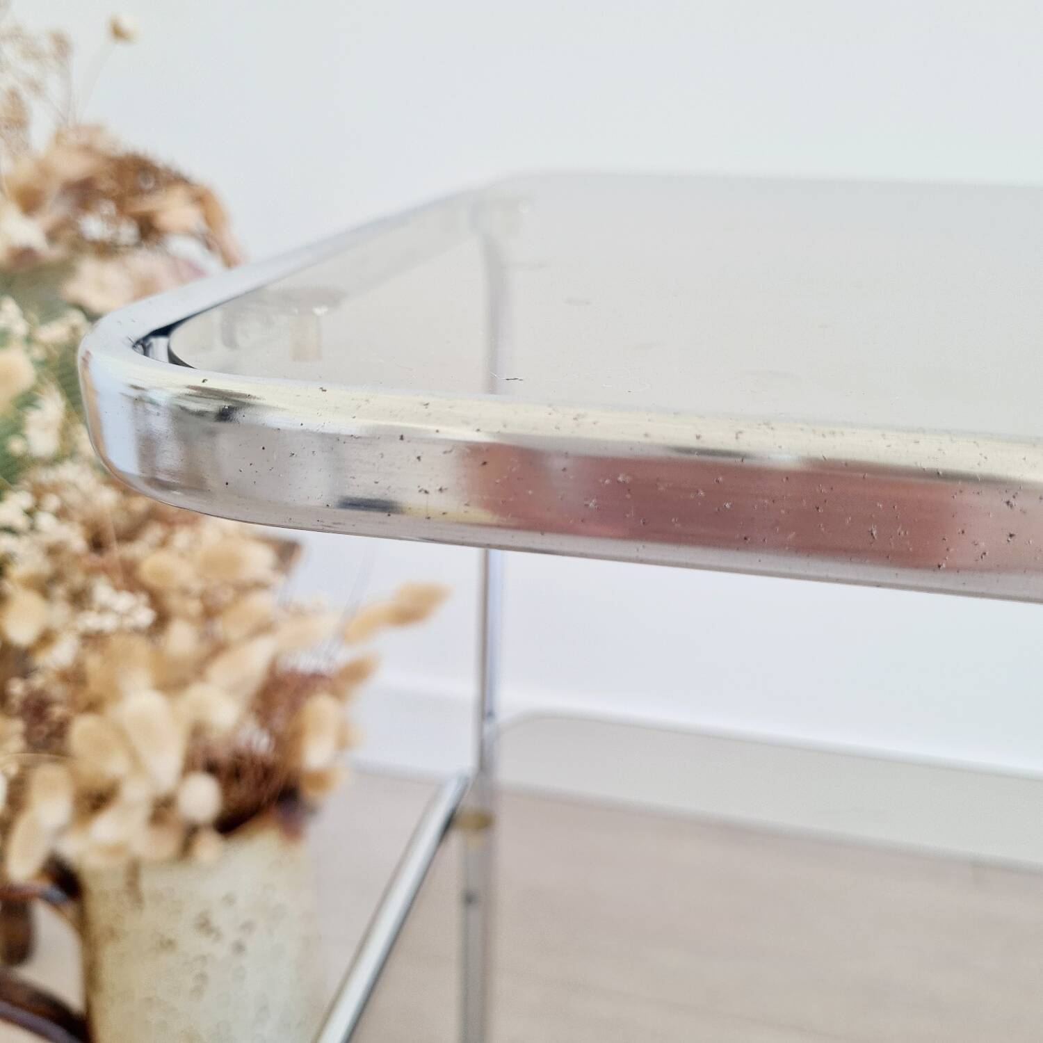 Side table - chrome and smoked glass table - vintage design